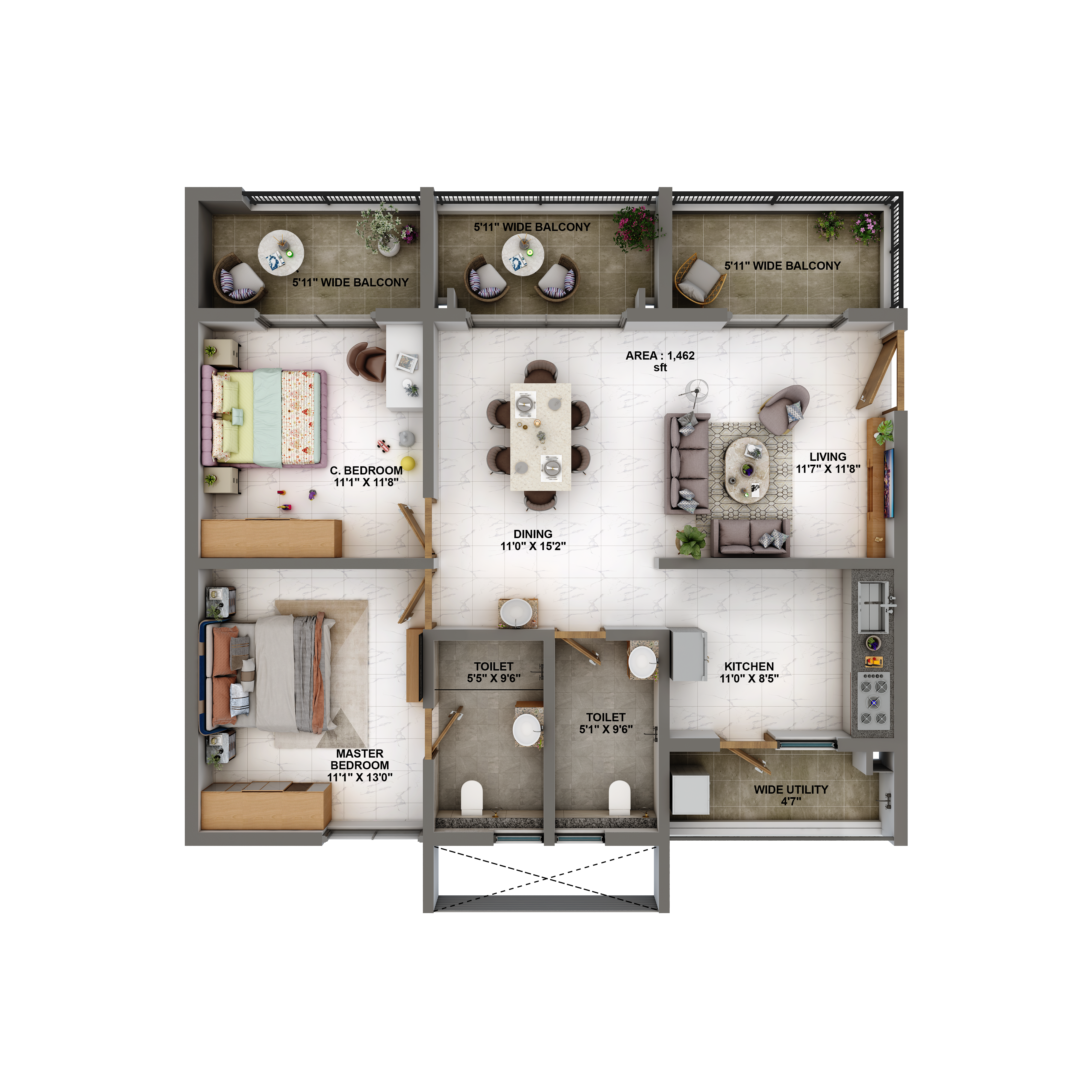 2 BHK Size _ 1462 S.FT.