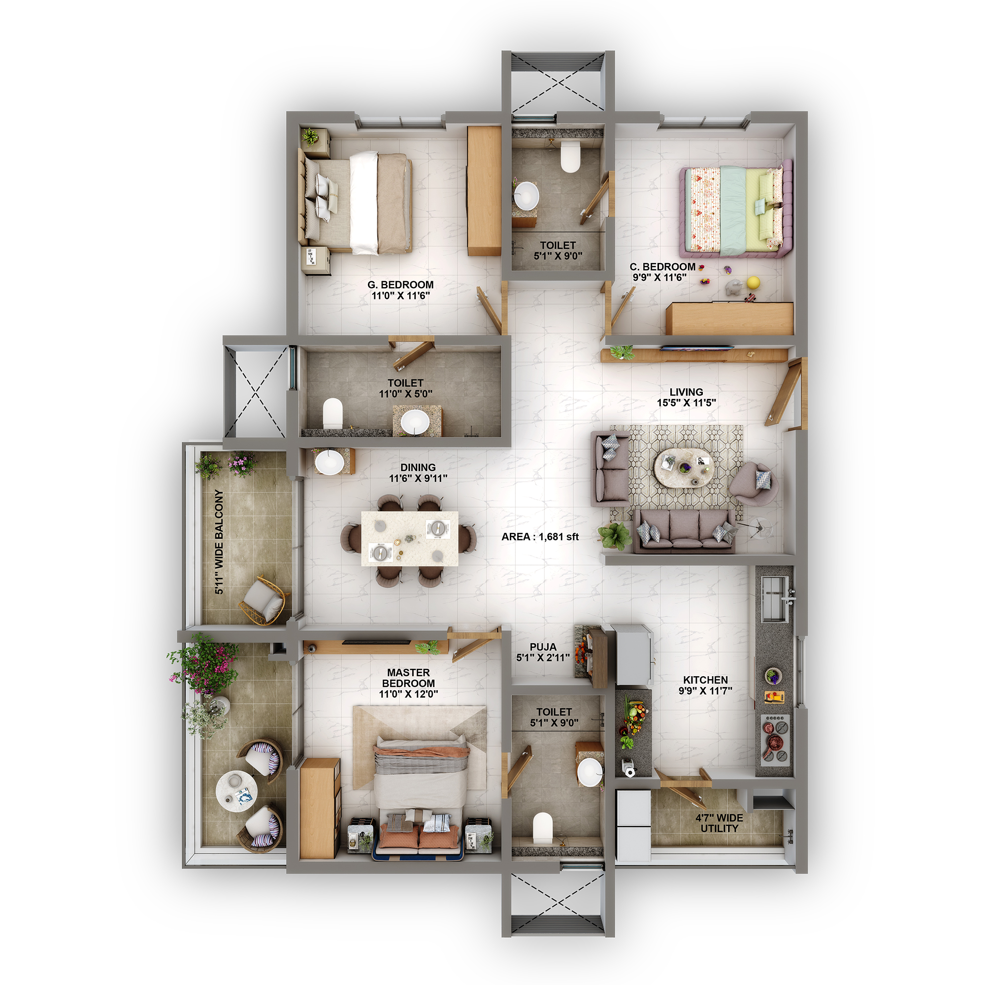 3 BHK Size- 1779 S.FT.