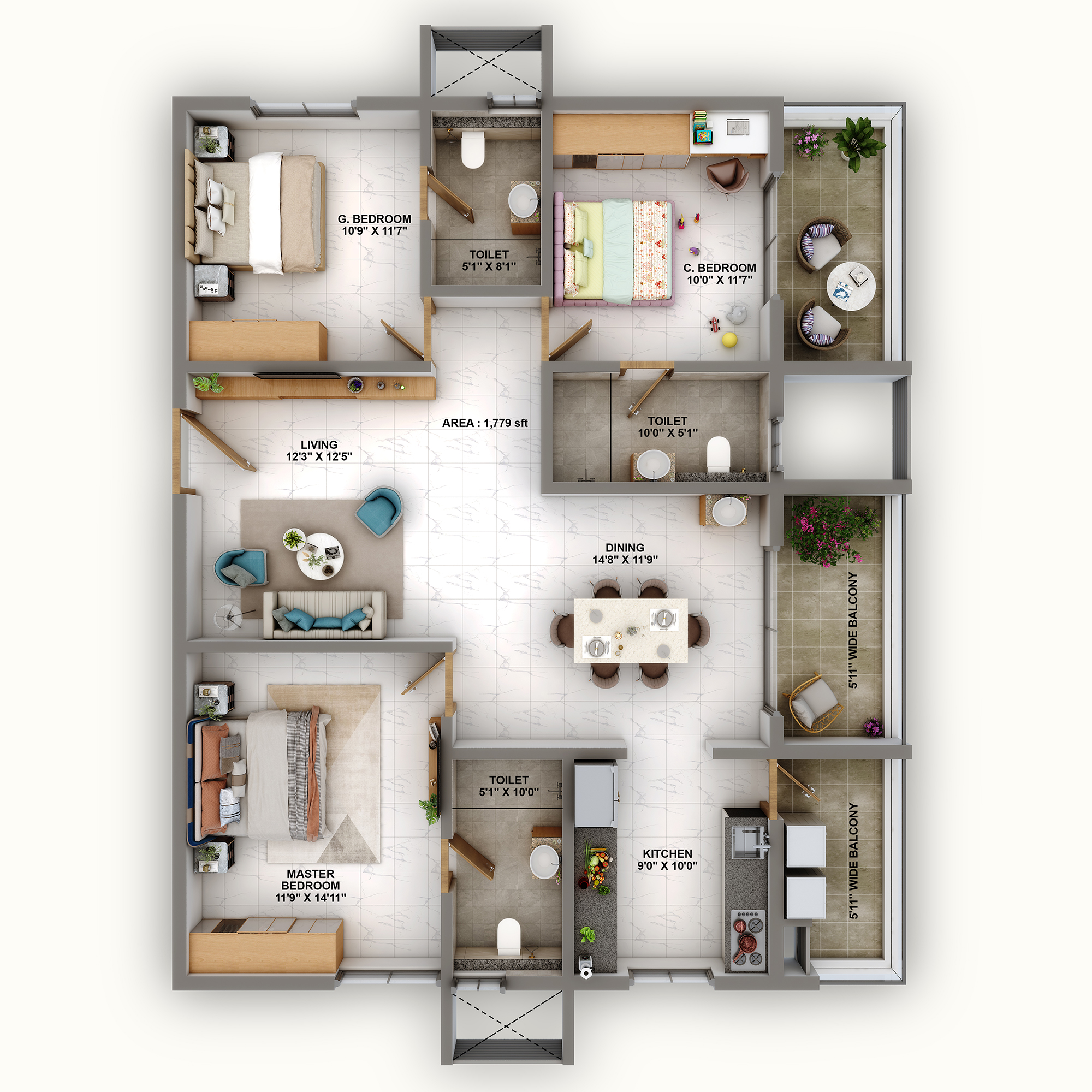 3 BHK Size- 1779 S.FT.