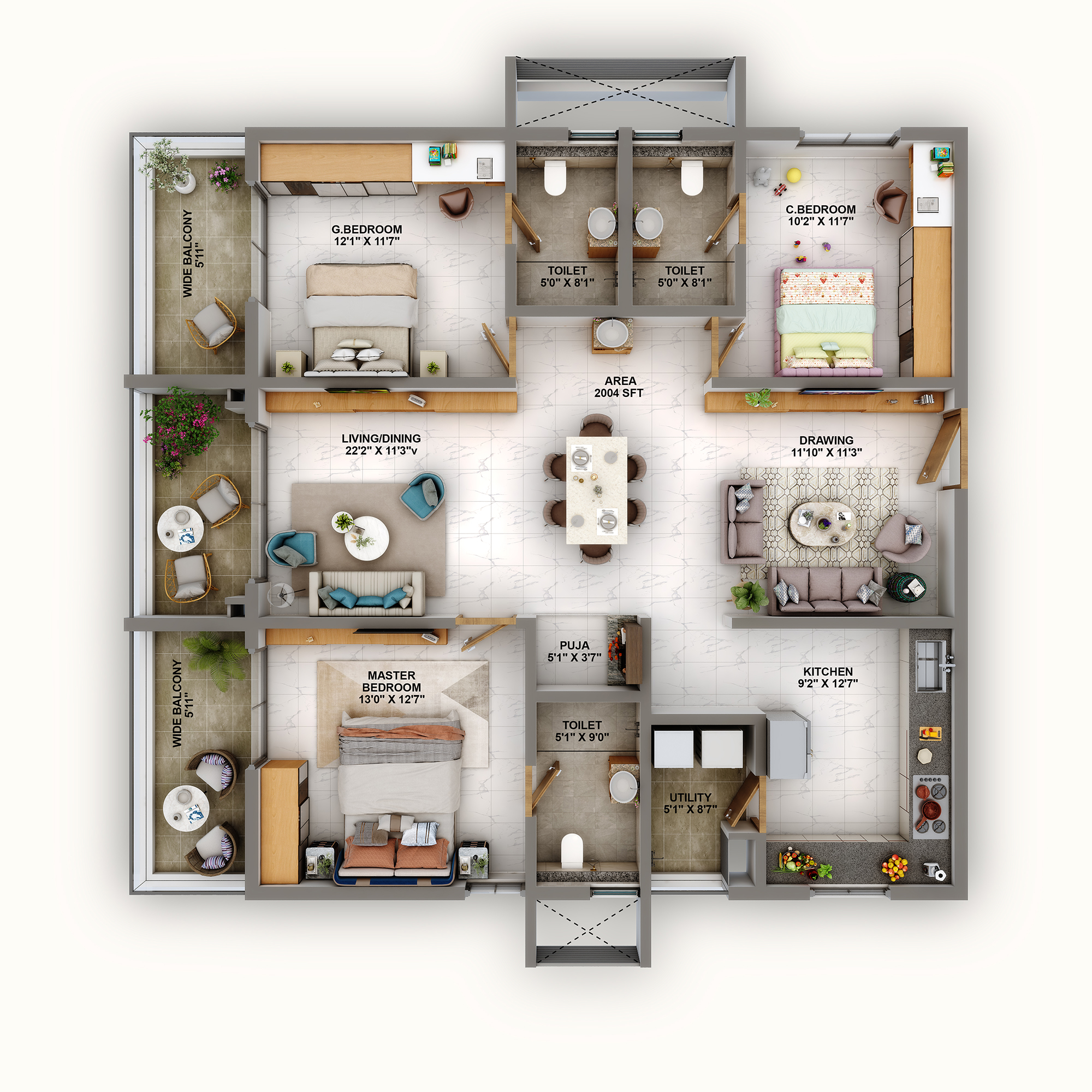 3 BHK Size- 2004 S.FT.