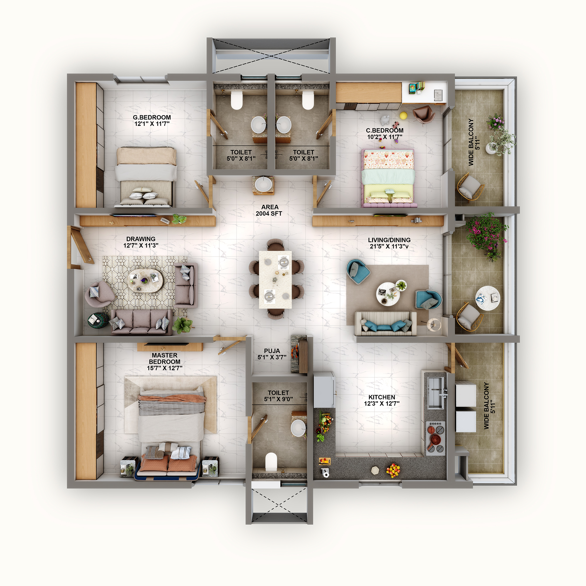 3 BHK Size- 2004 S.FT.